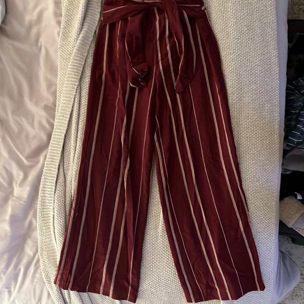 ASOS- Moon River Striped Linen Flared Pants with Tie